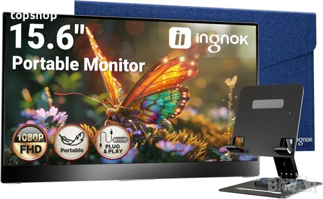 Чисто нов портативен монитор Ingnok 15.6 Full HD 1080P IPS USB C Mini HDMI VESA за лаптоп PC Mac PS5