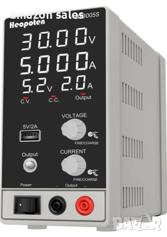 Лабораторно захранване 30V 5A DC регулируемо с 4-цифрен LED дисплей за стойности на напрежение и ток
