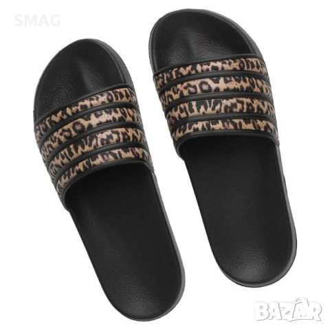 Дамски джапанки slides черни с animal print каишка_1250040