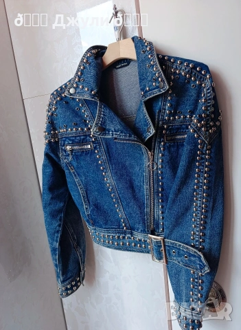 Ефектно яке от деним с камъни и капси, снимка 4 - Якета - 54031209
