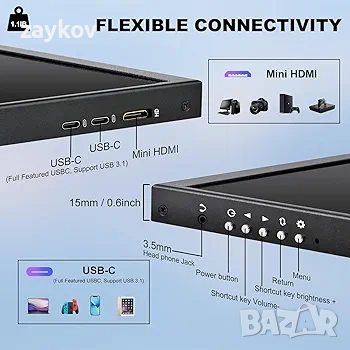 Prechen 12.3-инчов преносим сензорен вторичен монитор, HDMI, USBC, 1920 x 720, снимка 3 - Друга електроника - 54151859