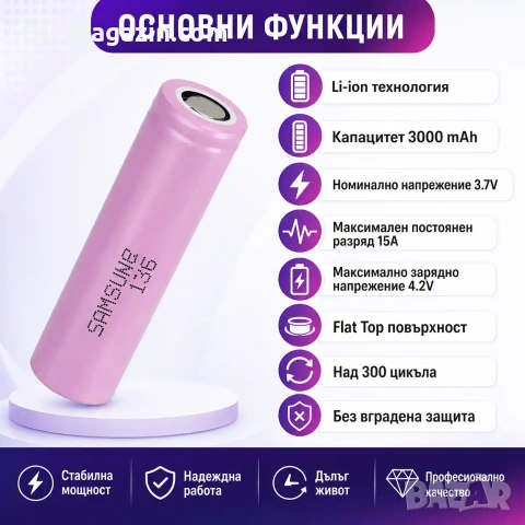 Професионална и издръжлива акумулаторна батерия Samsung 18650 3000mAh презареждаща се за фенр нова, снимка 2 - Друга електроника - 51102944
