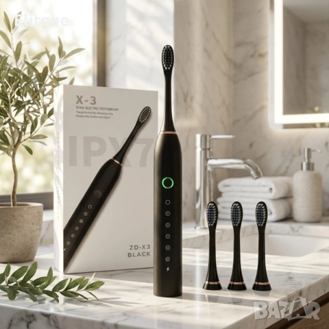 Ултразвукова електрическа четка за зъби X3 Sonic, 6 режима на работа, 4 накрайника, IPX7
