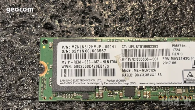 512GB SSD Samsung PM971a M2-2280 (S-ATA III,MLC,540/520Mbps), снимка 3 - Твърди дискове - 55477868