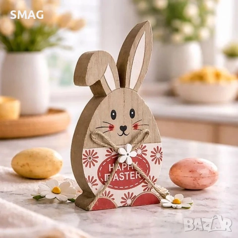 Великденска дървена декорация със заек 6.5x2x14.5 см_1208972