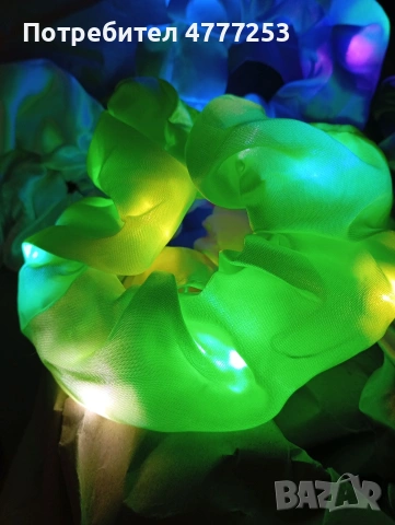 6 броя Скрънчи , лед скрънчи , ластик за коса , светещ ластик за коса, снимка 2 - Аксесоари за коса - 54045798