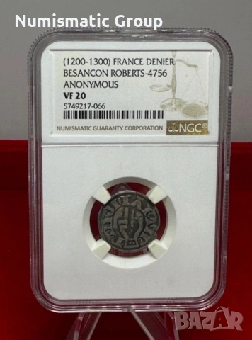 1200-1300 Франция Дение Безансон Роберс - 4756 АНОНИМЕН NGC VF 20, снимка 4 - Нумизматика и бонистика - 54060108