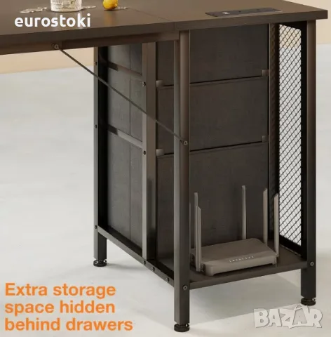 Бюро Coleshome с 6 чекмеджета, 160x52 см, вграден контакт и USB порт, бюро за компютър , снимка 6 - Бюра - 55646986