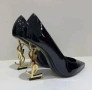 Дамски лачени обувки на висок ток с метално токче, черни, размери 37-40, снимка 2