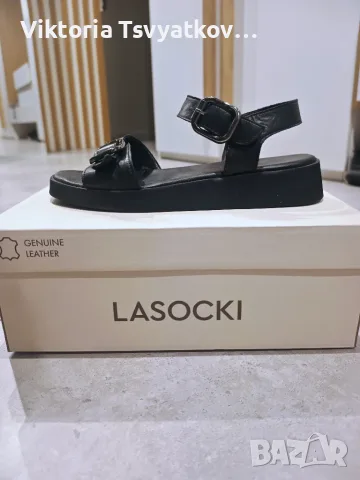 Черни кожени сандали Lasocki – №37 (стават и за 38), снимка 2 - Сандали - 55623034