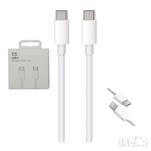 Кабел за данни 1TECH USBCC-1M, Type-C към Type-C, PD30W, 1.0m, Бял