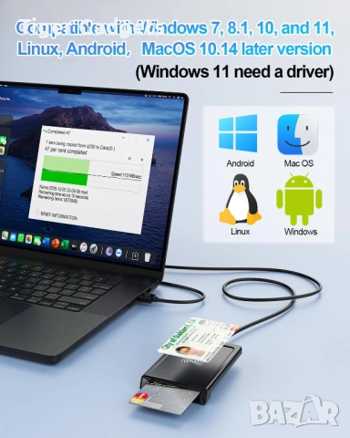 USB Smart Card Reader с NFC – четец за смарт карти, лични карти и SIM карти, снимка 5 - Друга електроника - 54883144