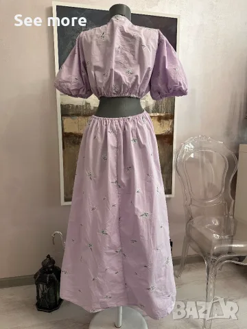 ZARA рокля лила с бродирани цветя М, снимка 6 - Рокли - 52072447