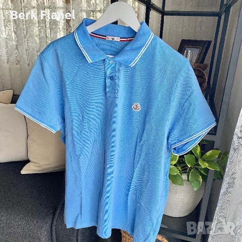 Moncler polo/поло тениска, ОРИГИНАЛНА, светъл син цвят, снимка 4 - Тениски - 54045303