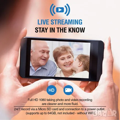 Wi-Fi Скрита Камера Винтидж Стенен Часовник Full HD 1080P, Видеонаблюдение, Нощно Виждане, снимка 7 - HD камери - 55567917