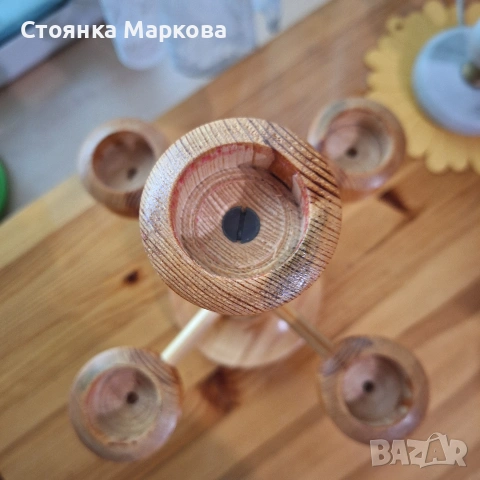 Нов голям дървен свещник за 5 свещи, снимка 3 - Декорация за дома - 55206707