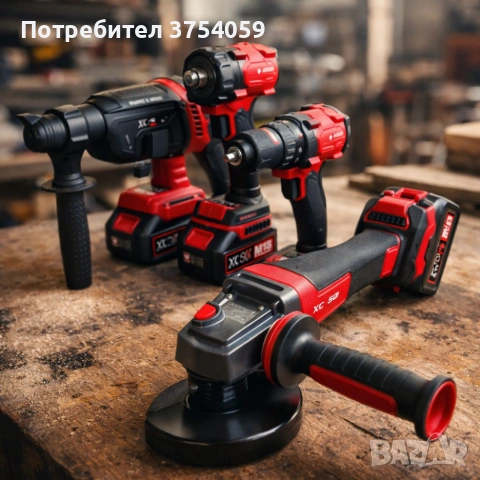 Комплект 4 в 1 акумулаторен перфоратор, гайковерт, винтоверт и ъглошлайф 36V 8A, снимка 3 - Куфари с инструменти - 55178843