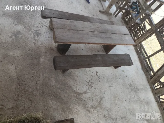 Дървена маса с две пейки от масив , снимка 4 - Градински мебели, декорация  - 55666740
