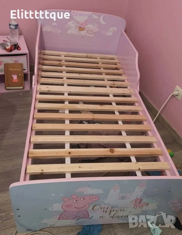Детско легло Peppa Pig 140x70 см с ламелна основа – Розово легло с Пепа Пиг, замък и еднорог, снимка 2 - Мебели за детската стая - 54965706