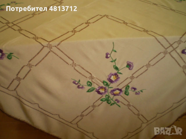 Винтидж ръчно бродирана покривка за маса флорални мотиви, снимка 4 - Антикварни и старинни предмети - 54686252