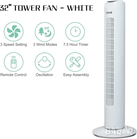 Вентилатор тип „кула“ Gotoll с дистанционно, 3 скорости, Таймер, снимка 2 - Вентилатори - 54112116