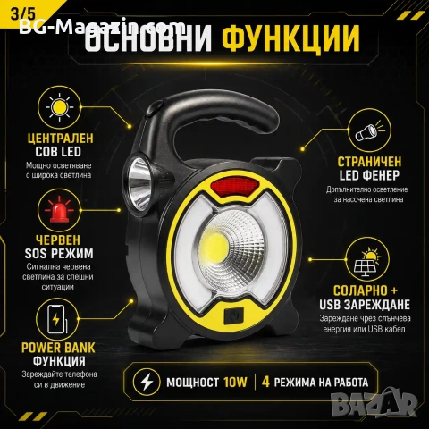 Преносима акумулаторна къмпинг соларна лампа осветление LED фенер USB зареждане за риболов палатка, снимка 5 - Къмпинг осветление - 51016970