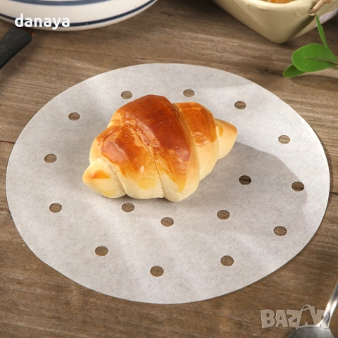 6552 Кръгли хартиени подложки за еър фрайър с дупки, 50 броя, снимка 4 - Аксесоари за кухня - 54079375