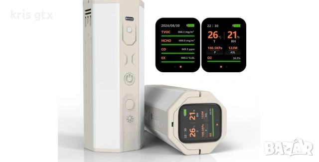 НОВ  3 в 1 Интелигентен Монитор за Качество на Въздуха + Power Bank + LED Къмпинг