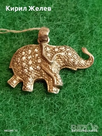 Сребърен медальон с формата на слон 🐘 и кристали амулет за здраве 14154, снимка 2 - Колиета, медальони, синджири - 55005804