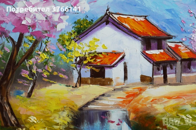 "Край реката" Картина 50х40 см, Маслена живопис с шпакла, снимка 3 - Картини - 55234918