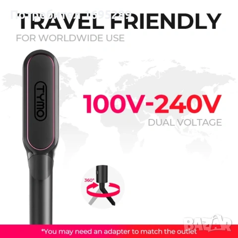 Четка преса за коса TYMO Flat Iron Hair Straightener Brush 2 in 1 200M Ions Ceramic Black, снимка 3 - Преси за коса - 54729180