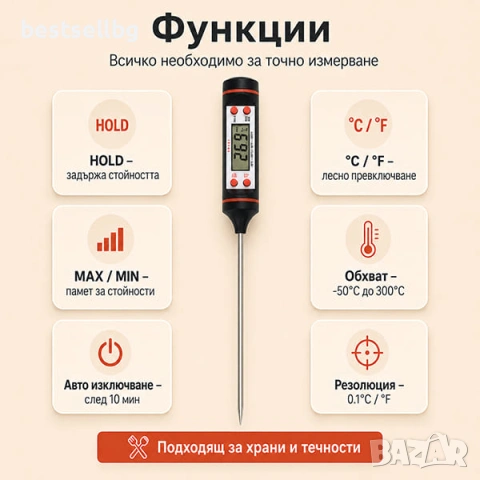 Кухненски дигитален електронен термометър за храни и на течности за мляко месо вода храни храна чай, снимка 2 - Други - 9637620