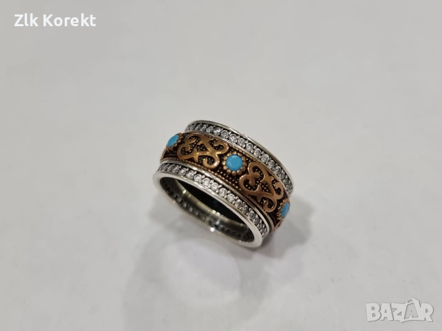 Сребърен пръстен с тюркоаз, снимка 5 - Пръстени - 55104421