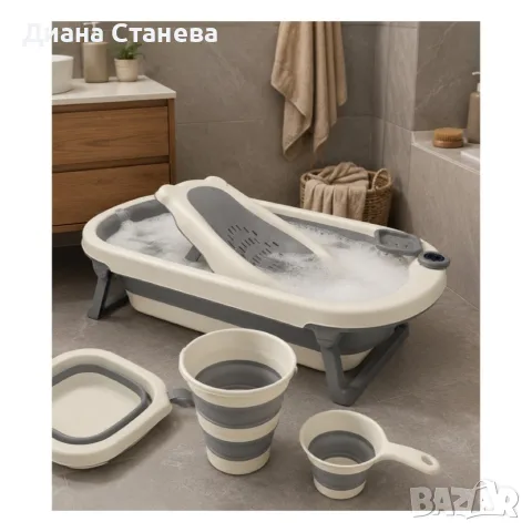 Сгъваема бебешка вана 7 в 1 с термометър и подложка, снимка 6 - За банята - 55626086