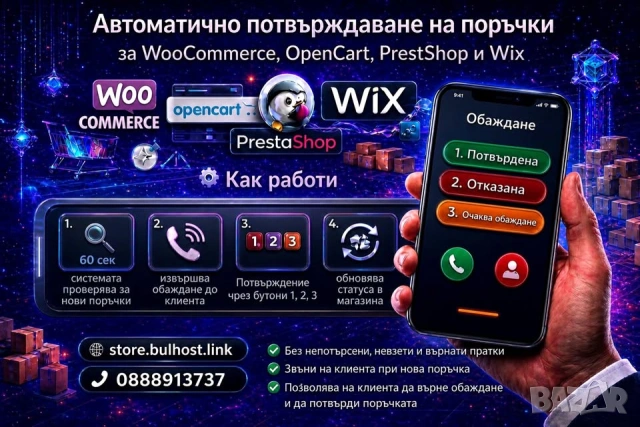 Автоматично потвърждаване на поръчки за онлайн магазини Opencart, WooCommerce и PrestaShop