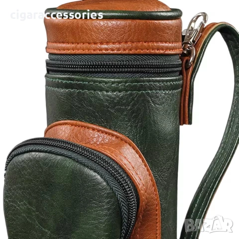 Кръгъл хумидор за 5 пури с джоб за аксесоари – Travel Humidor, снимка 3 - Табакери - 55124330