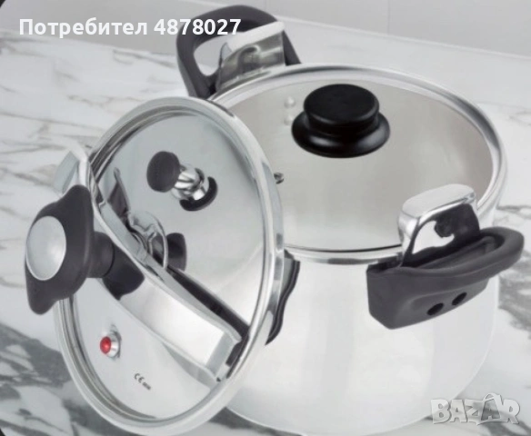 Тенджера под налягане Rosberg, 5л/7л/9л, Индукция, Неръждаема стомана, Стъклен и метален капак