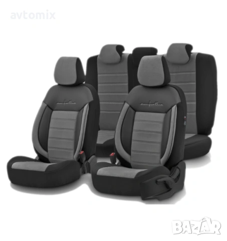 Луксозна тапицерия OTOM текстил с еко кожа COMFORT LINE Design – Сиво-Черна със сив шев