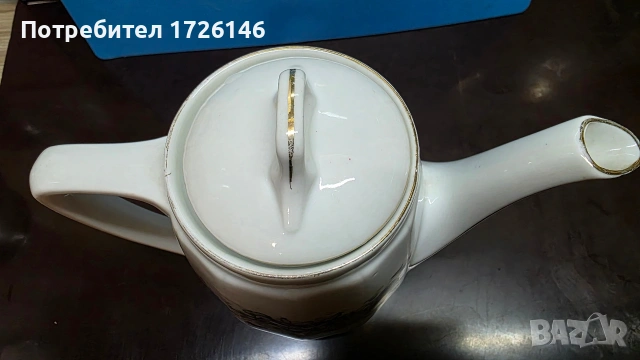 Немска порцеланова кана (чайник) KPM. Ръчно рисуван с позлата., снимка 3 - Други - 54046856