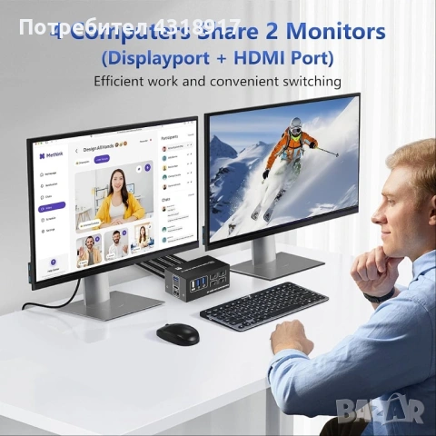 KVM превключвател за 4 компютъра и 2 монитора, HDMI + DP порт 8К 60Hz, снимка 2 - Други - 54438167