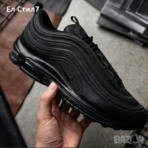 📌Мъжки маратонки Nike Air Max 97 – Triple Black Edition 41 42 43 44 45 Цена 97€ Еконт, снимка 2 - Маратонки - 54627381