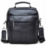 Мъжка чанта от естествена телешка кожа с много отделения, височина 27 см, черна, снимка 1