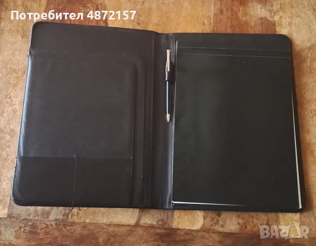 папка луксозна за документи тъмнокафява естествена кожа с химикалка А4, снимка 3 - Ученически пособия, канцеларски материали - 55616573
