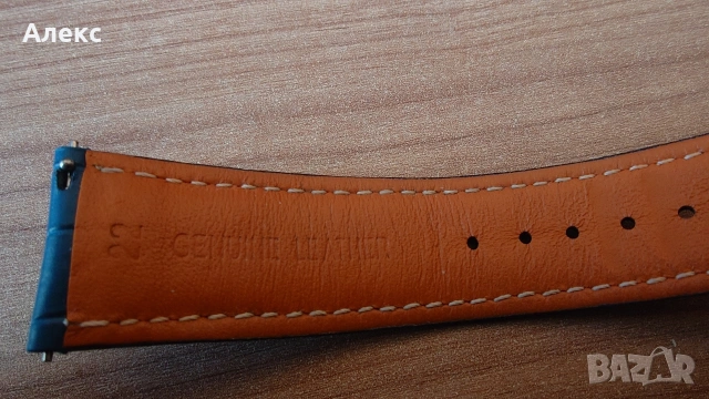 Синя кожена каишка за часовник 22 мм с разгъваща се закопчалка (Folding Clasp)., снимка 5 - Каишки за часовници - 54247163
