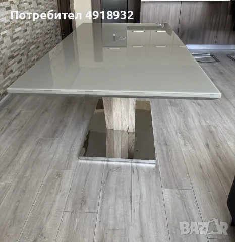 Дизайнерска трапезна маса 160х90см - стъкло, дърво и огледална основа, снимка 8 - Маси - 55664215