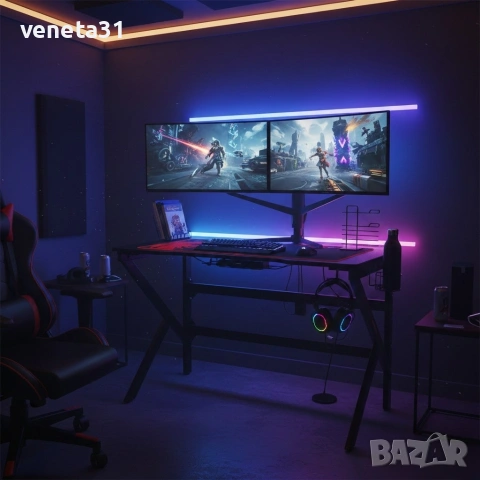 Геймърско компютърно бюро с RGB LED осветление