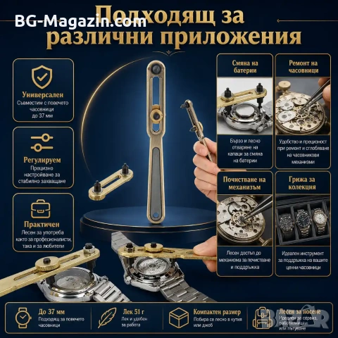 Професионален часовникарски инструмент за отваряне на часовници до 37 мм за часовникари ремонт нов, снимка 7 - Други инструменти - 50987551