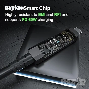 FIBBR 3 в 1 USB C кабел 5M, 10Gbps USB C към C оптичен кабел, 8K USB C кабел, снимка 3 - Друга електроника - 54000571