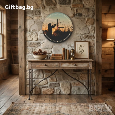 Дървен Стенен часовник „Ловец при залез“, снимка 3 - Стенни часовници - 54059452