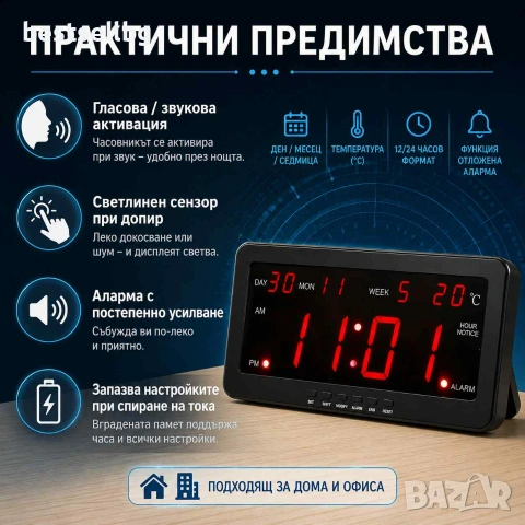 Електронен дигитален постоянно светещ часовник термометър за стая ток, снимка 3 - Други - 38921008